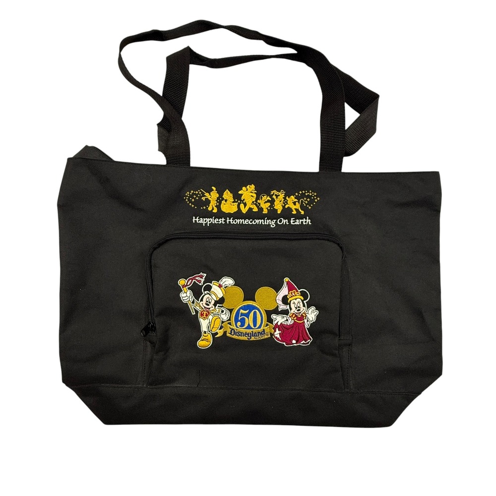 Disneyland Resort Tote Bag Black 50th Anniversary Mickey Minnie Embroidered